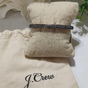 J. Crew Gold Tone Pave Crystal Hinge Bangle Bracelet Black Sparkle with Dust Bag